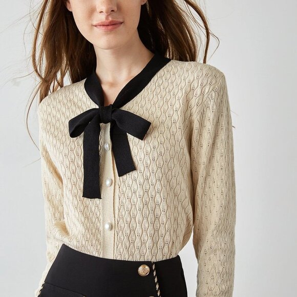 J.ing Ashtyn Beige Contrast Bow Tie Cardigan - Picture 3 of 5